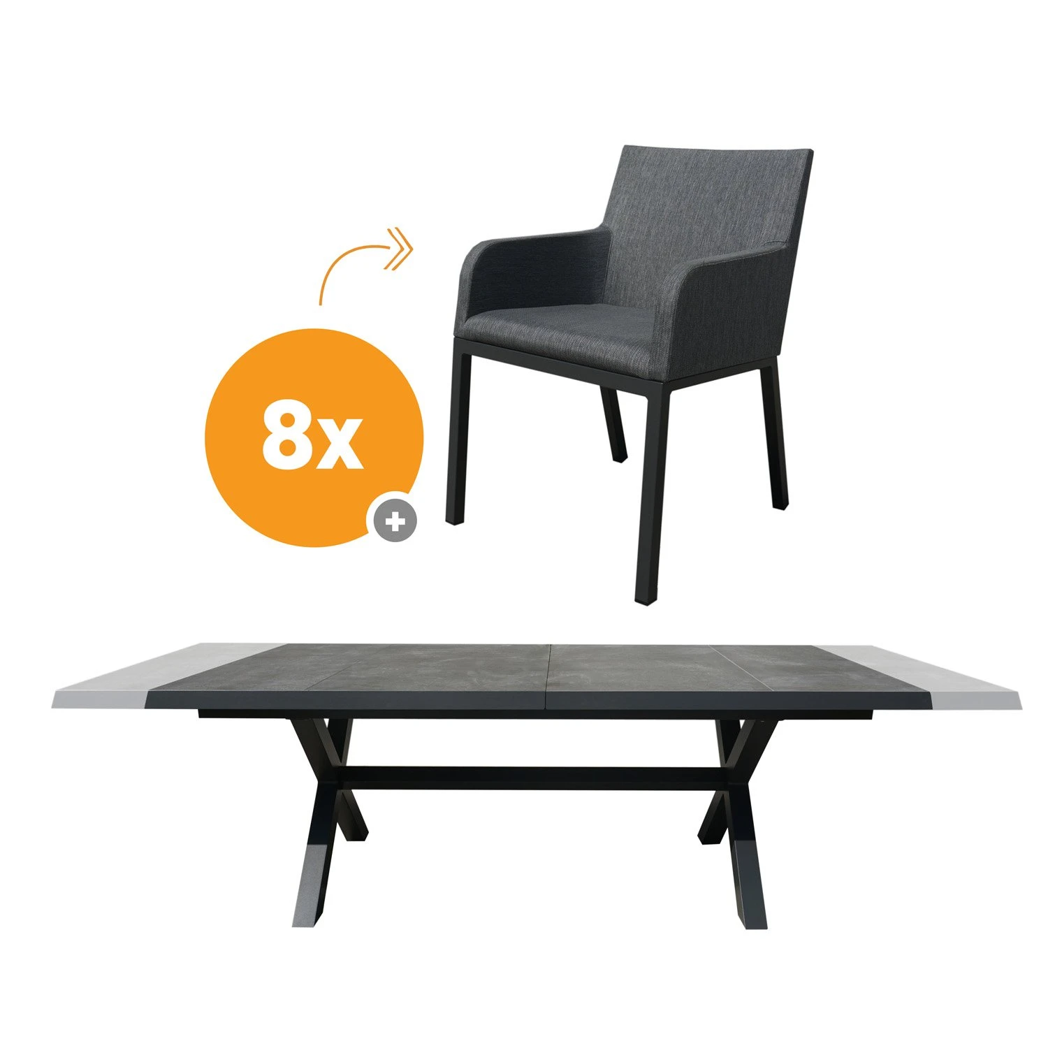 Royal Seasons RONDA Uitschuifbare Dining Set Met 8 Stoelen 1 Royal Seasons RONDA Uitschuifbare Dining Set Met 8 Stoelen