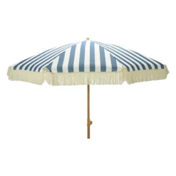 Stokparasol Blauw/wit Met Franjes - D 200 Cm