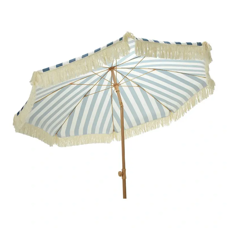 Stokparasol Blauw/wit Met Franjes - D 200 Cm 2 Stokparasol Blauw/wit Met Franjes - D 200 Cm - Afbeelding 2
